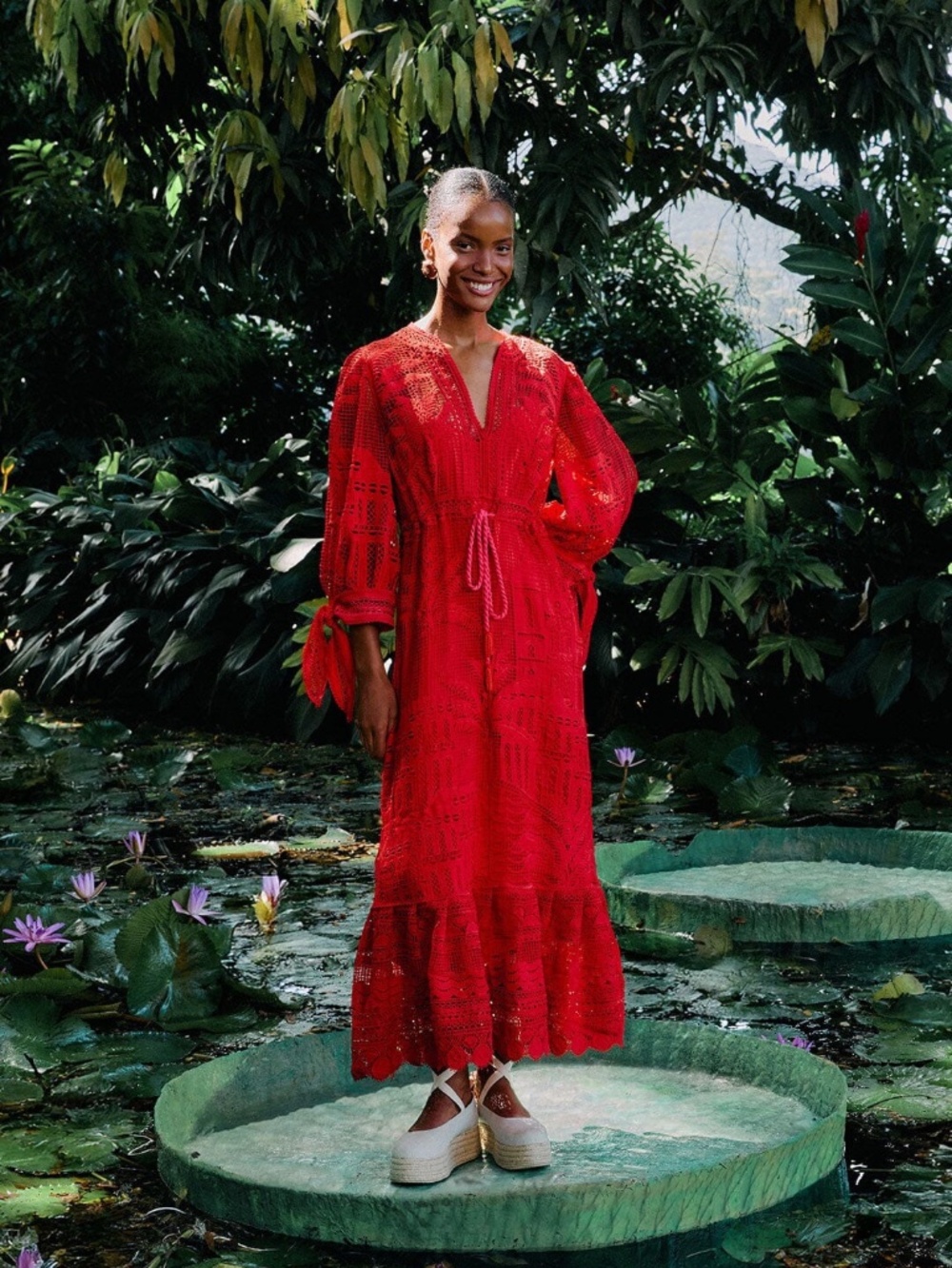 Farm Rio NWT Red Morada Boa Guipure Maxi Dress | Size Small
